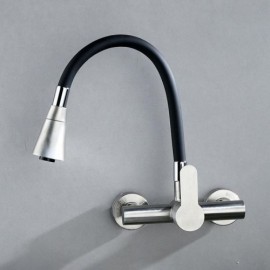 Wall-Mounted Kitchen Mixer In Brushed Stainless Steel