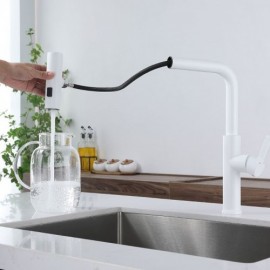 White Pull Out Kitchen Faucet Stainless Steel Hot And Cold