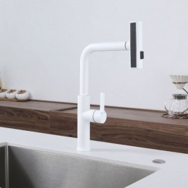 White Pull Out Kitchen Faucet Stainless Steel Hot And Cold