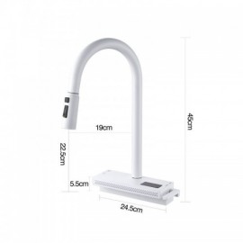 White Copper Pull-Out Kitchen Faucet With Digital Display