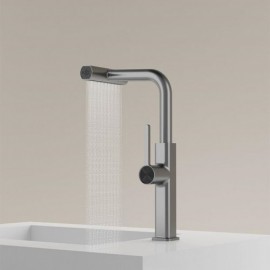 Gray Copper Basin Mixer With Extractable Nozzle