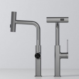 Gray Copper Basin Mixer With Extractable Nozzle