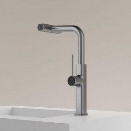 Gray Copper Basin Mixer With Extractable Nozzle