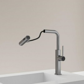 Gray Copper Basin Mixer With Extractable Nozzle