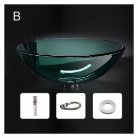 Round Tempered Glass Sink For Hotel Bathroom Faucet Optional