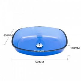 Blue Tempered Glass Countertop Basin For Bathroom