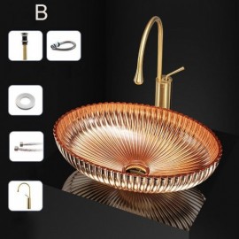 3 Colors Glass Sink For Hotel Bathroom Without/With Faucet