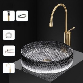 Round Glass Countertop Bathroom Sink With Drainage