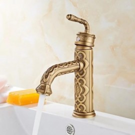 Retro Copper Basin Mixer Swivel Spout For Bathroom