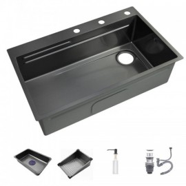 Black Stainless Steel Kitchen Sink With Triangular Bucket Soap Dispenser Drain