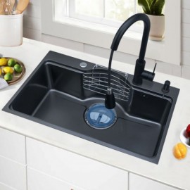 Black Stainless Steel Kitchen Sink With 1 Mini Draining Basket 1 Soap Dispenser 1 Tray