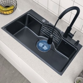 Black Stainless Steel Kitchen Sink With 1 Mini Draining Basket 1 Soap Dispenser 1 Tray