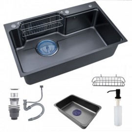 Black Stainless Steel Sink With Drain Soap Dispenser Small Tray Mini Drain Basket