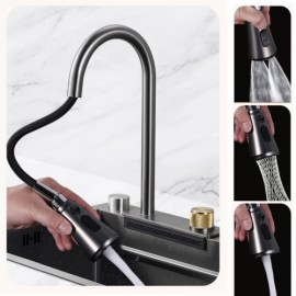 Black Nano-Coated Stainless Steel Kitchen Sink With Hot And Cold Water Faucet