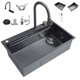 Black Nano-Coated Stainless Steel Kitchen Sink With Hot And Cold Water Faucet