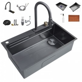 Black Stainless Steel Kitchen Sink With 3 Water Outlet Method Faucet