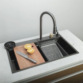 Black Stainless Steel Kitchen Sink With 3 Water Outlet Method Faucet