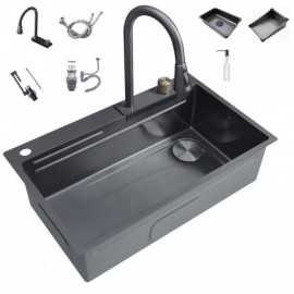 Black Stainless Steel Sink With Faucet Triangular Bucket Soap Dispenser Drainage