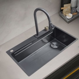 Black Stainless Steel Kitchen Sink Comes With Hot And Cold Faucet