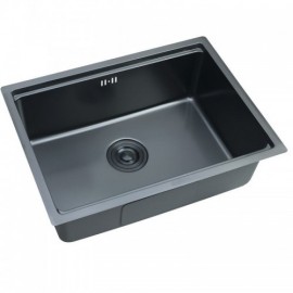 Single Sink In Black Stainless Steel With Draining Draining Basket For Kitchen