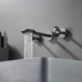 Wall Mounted Copper Double Handle Zinc Alloy Basin Mixer Faucet