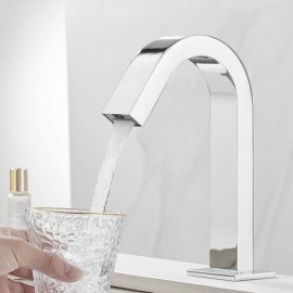 Chrome-Plated Copper Basin Faucet With Infrared Sensor Single Cold Water