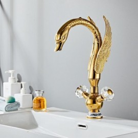 Copper Chrome/Gold Double Crystal Handle Basin Faucet