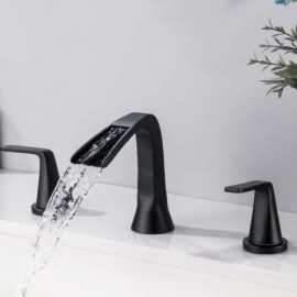 Black Copper Waterfall Double Handle Basin Mixer For Bathroom