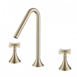 Modern Brushed Gold Copper Double Cross Handle Bathroom Sink Faucet