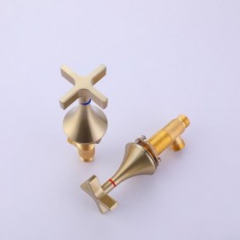 Modern Brushed Gold Copper Double Cross Handle Bathroom Sink Faucet