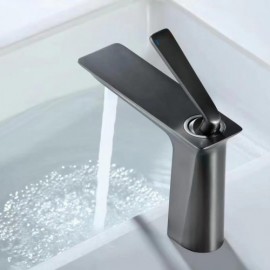 Gray Copper Basin Faucet Height 17Cm For Bathroom