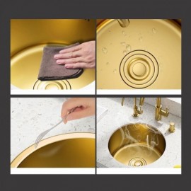 Single Round Sink In Gold 304 Stainless Steel