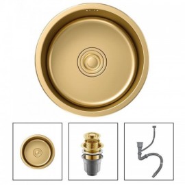 Single Round Sink In Gold 304 Stainless Steel