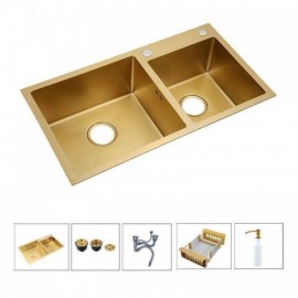 Gold 304 Stainless Steel Kitchen Sink With Drain Basket Soap Dispenser Drain