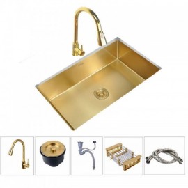 Gold 304 Stainless Steel Single Kitchen Sink With Drain Basket