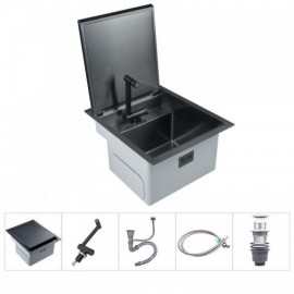 Black Stainless Steel Kitchen Single Sink With Hot Cold Water Faucet