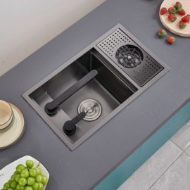 Black Stainless Steel Kitchen Sink With Cup Washer Drainer Faucet