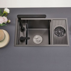 Black Stainless Steel Kitchen Sink With Cup Washer Drainer Faucet