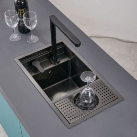 Black Undermount Stainless Steel Sink With Cup Washer Drainer Faucet