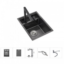 Black Single Bowl Stainless Steel Sink With Drain Faucet