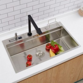 Single Sink In Brushed Stainless Steel With Knife Holder And Cutting Board Holder