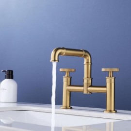 Copper Gold Pvd Bathroom Toilet Double Handle Basin Faucet