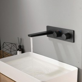 Black Copper Thermostatic Wall Mounted Basin Faucet For Bathroom