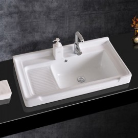 Single Ceramic Sink With Drainage Pipe For Bathroom Balcony