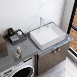 White Ceramic Basin With Drainage Pipe For Bathroom Balcony