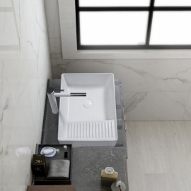 White Ceramic Basin With Drainage Pipe For Bathroom Balcony