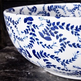 Single Sink In Blue And White Porcelain Bathroom