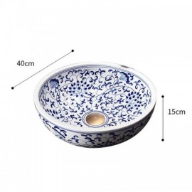 Round Blue And White Porcelain Sink