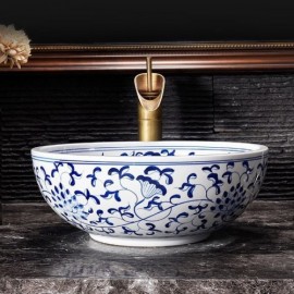 Round Blue And White Porcelain Sink