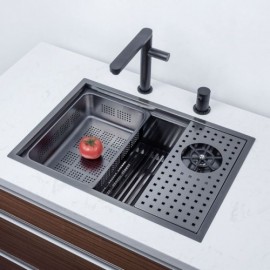 Black Stainless Steel Single Sink Without/With Faucet For Kitchen